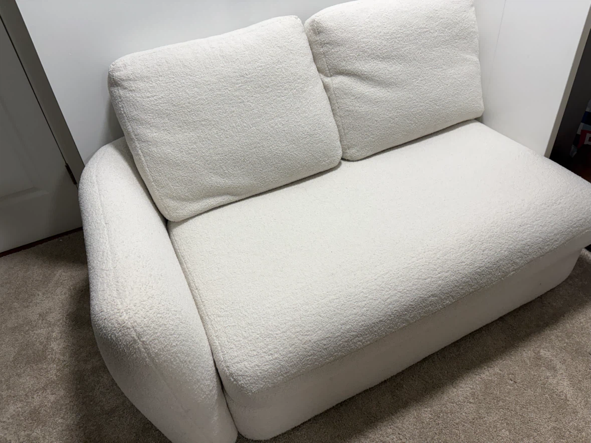 White Boucle Fabric Loveseat