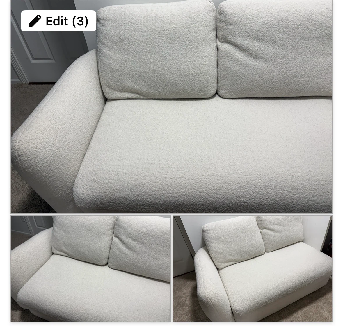 White Boucle Fabric Loveseat - photo 2
