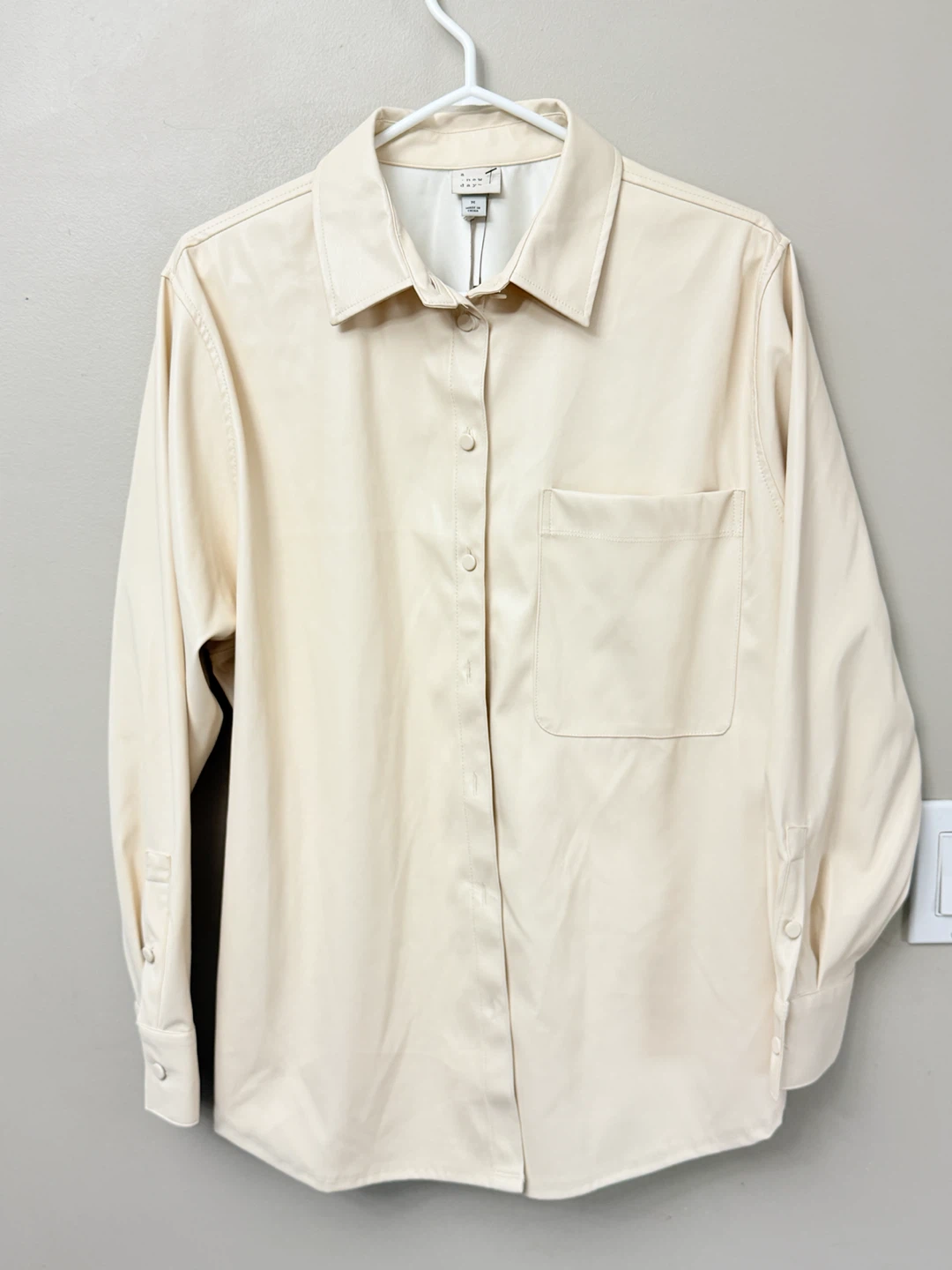 A New Day Cream Faux Leather Shirt / Shacket - Women's Medium