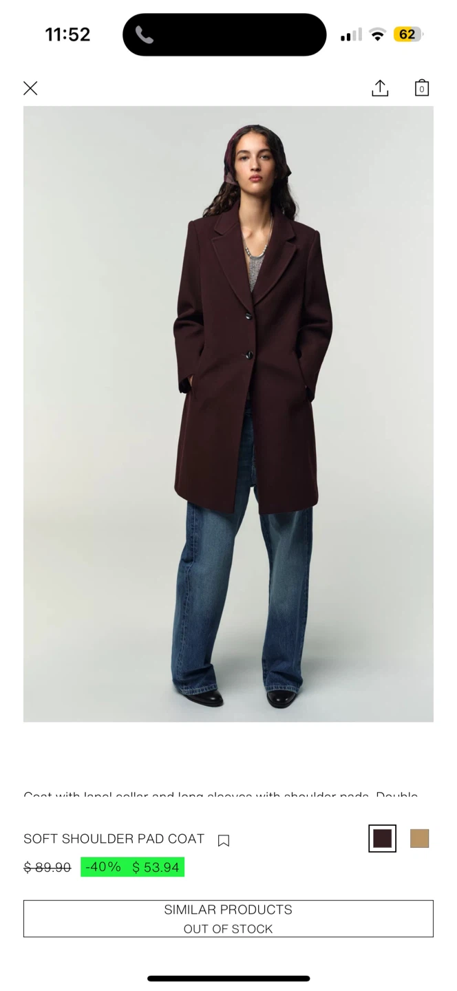 NEW with TAG! Zara Soft Shoulder Pad Coat - Burgundy - photo 2