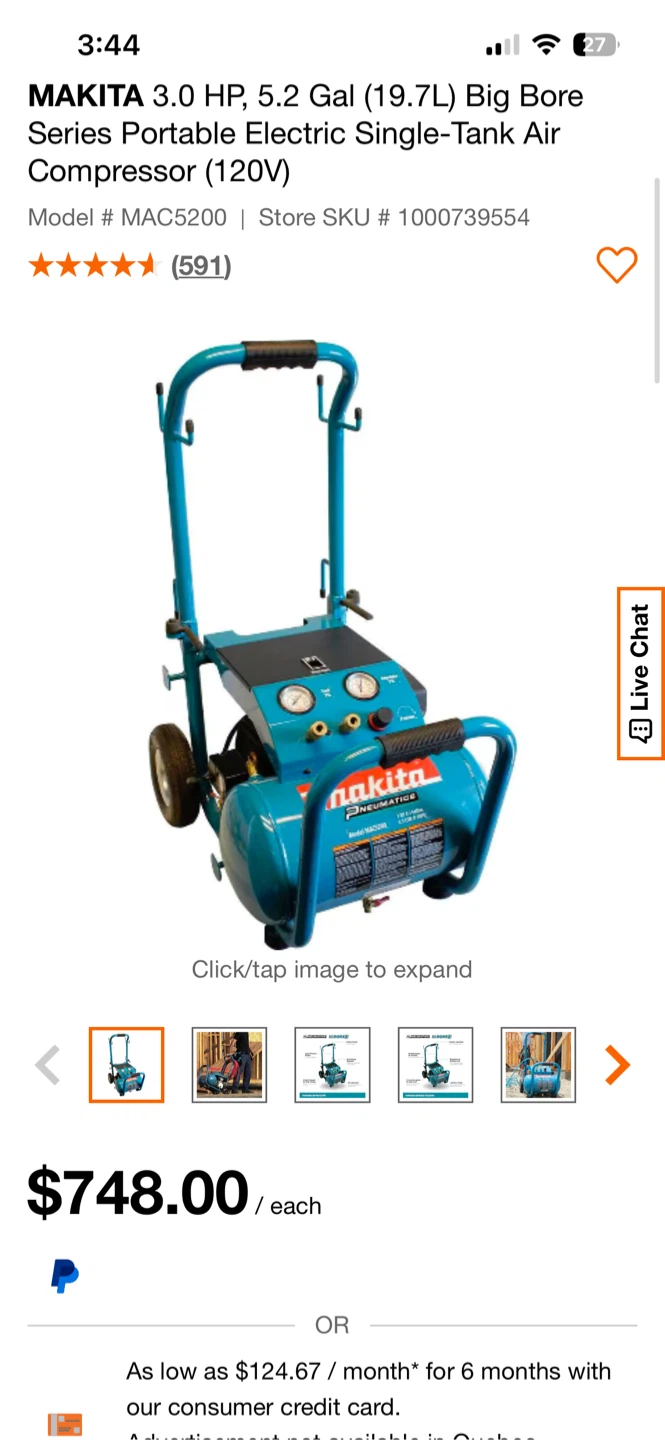 Makita 3.0 HP, 5.2 Gal (19.7L) Portable Air Compressor - photo 2