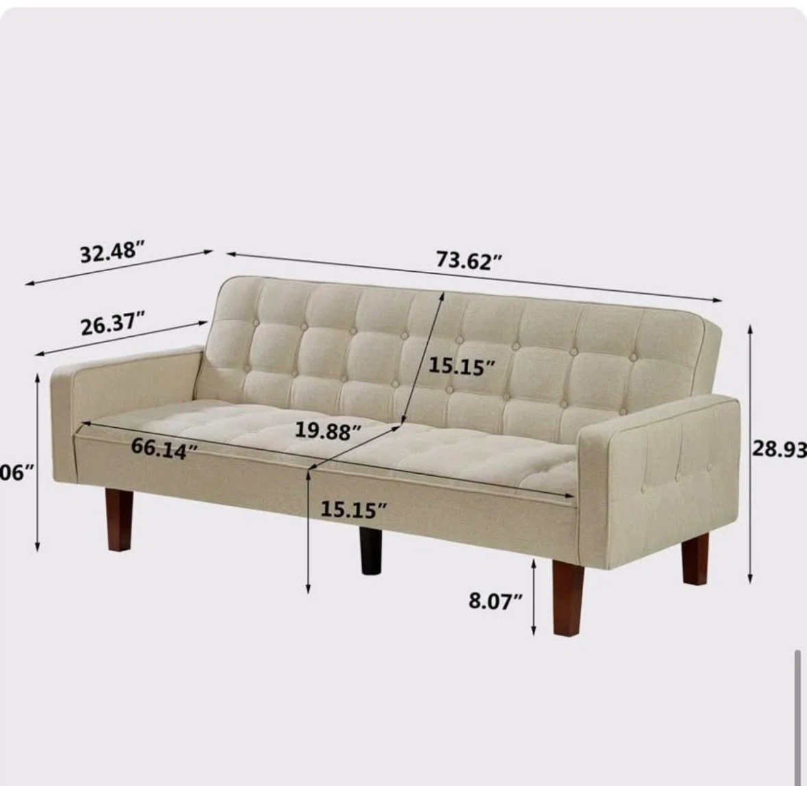 Beige Tufted Sofa Bed - photo 2