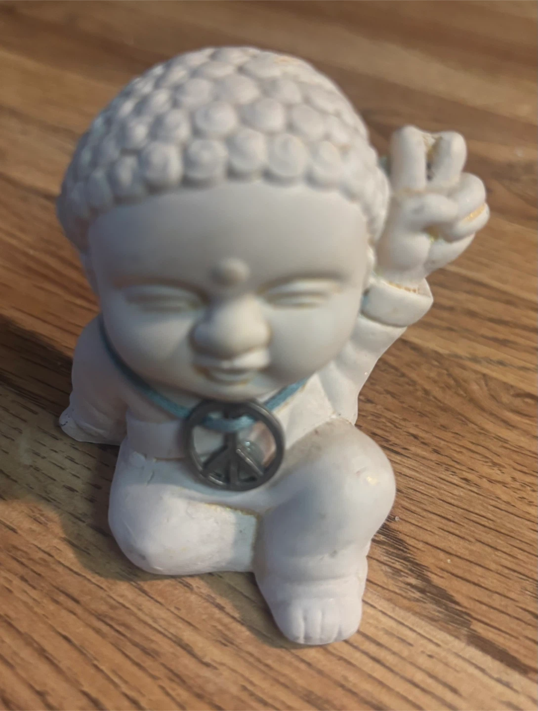 White Buddha Figurine with Peace Necklace