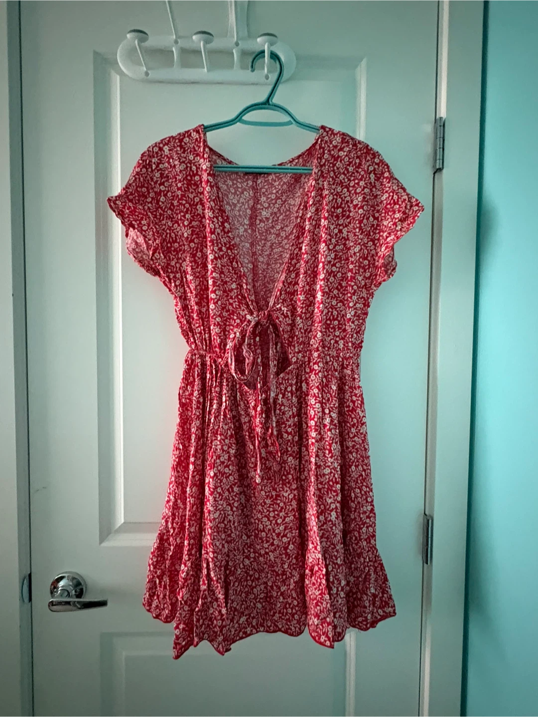 Red dress and white shirt