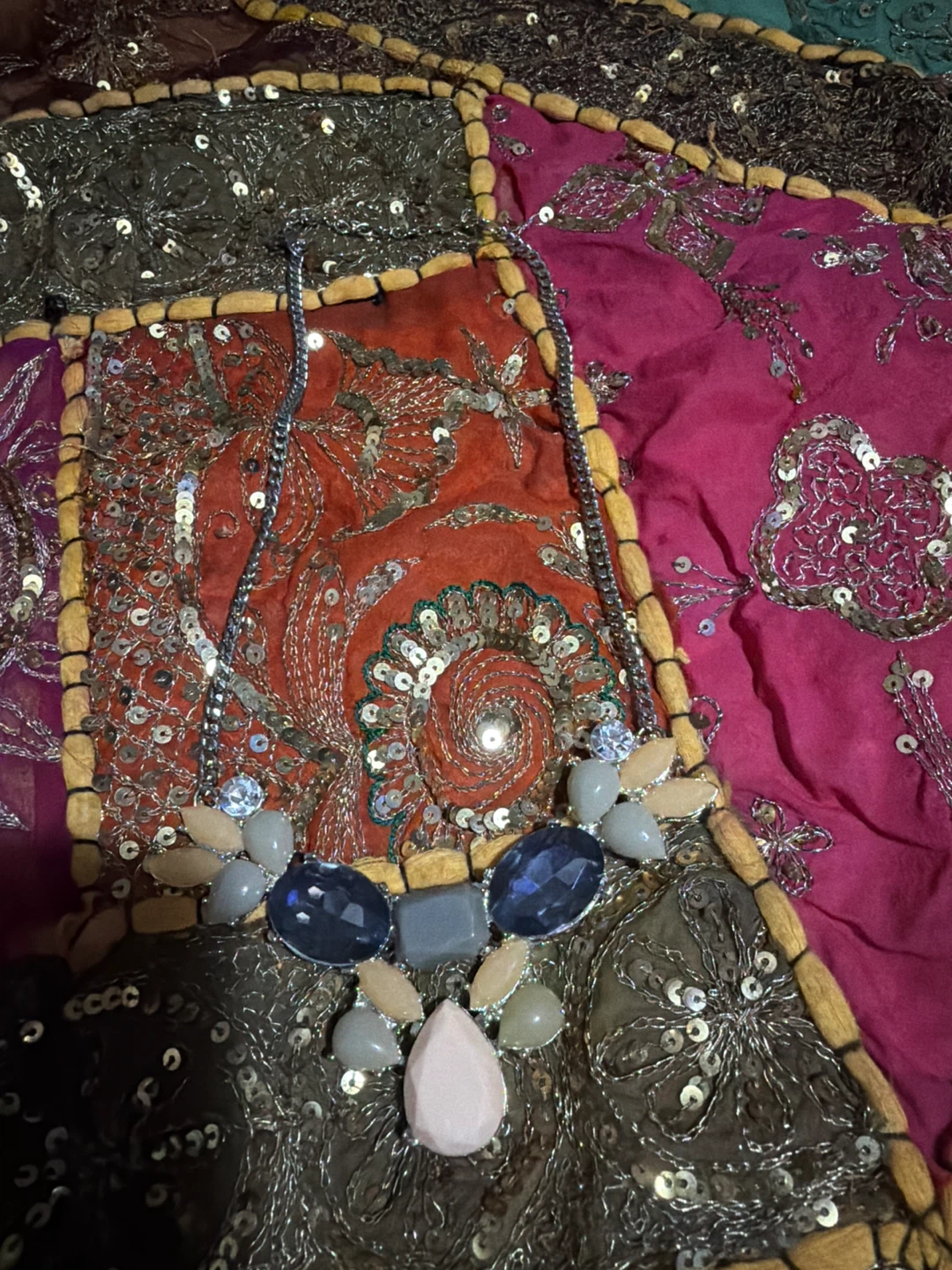 Statement Necklace with Blue and Pink Gems