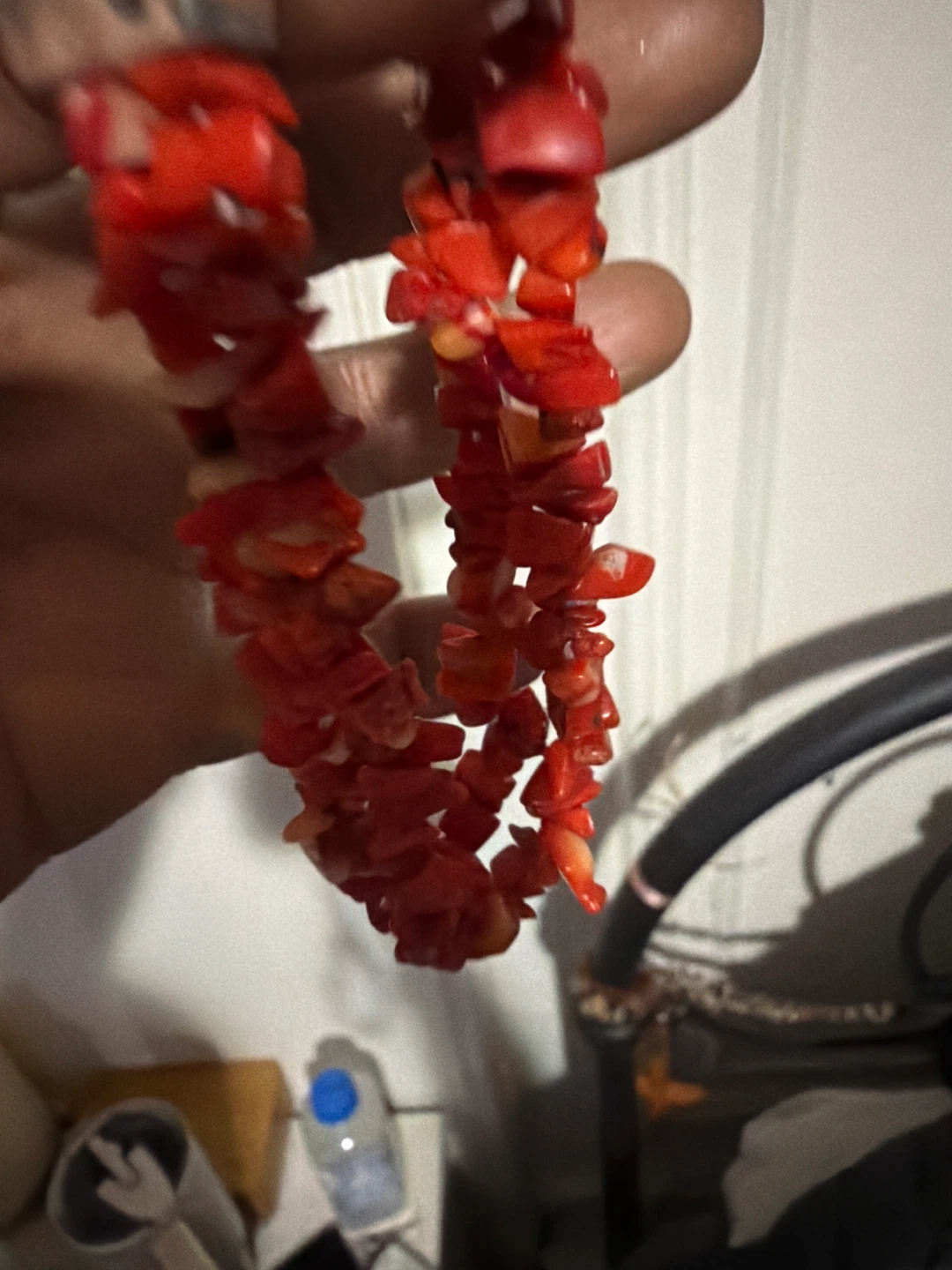 Red Coral Chip Beaded Necklace