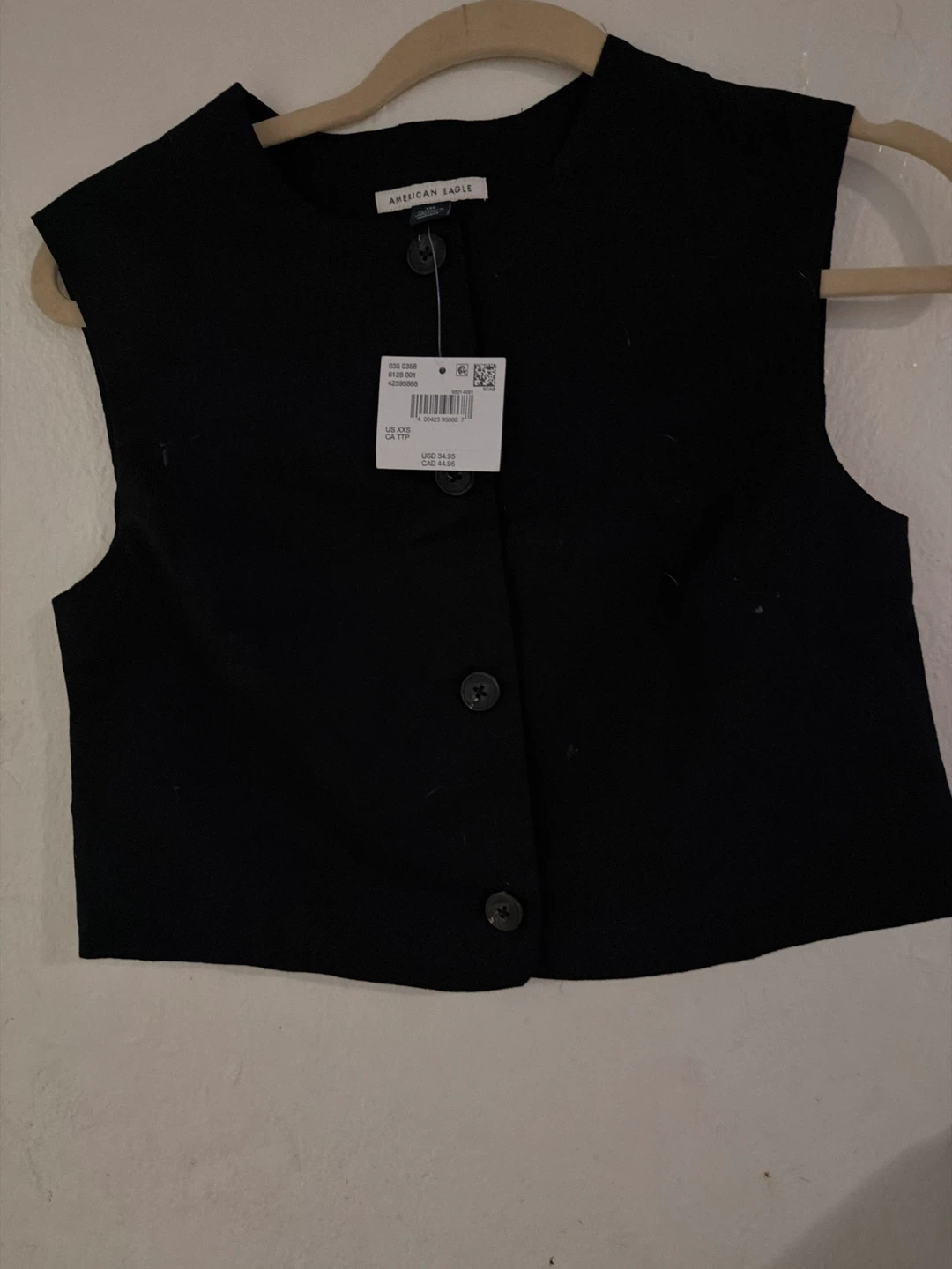 American Eagle Black Button-Up Vest - XXS