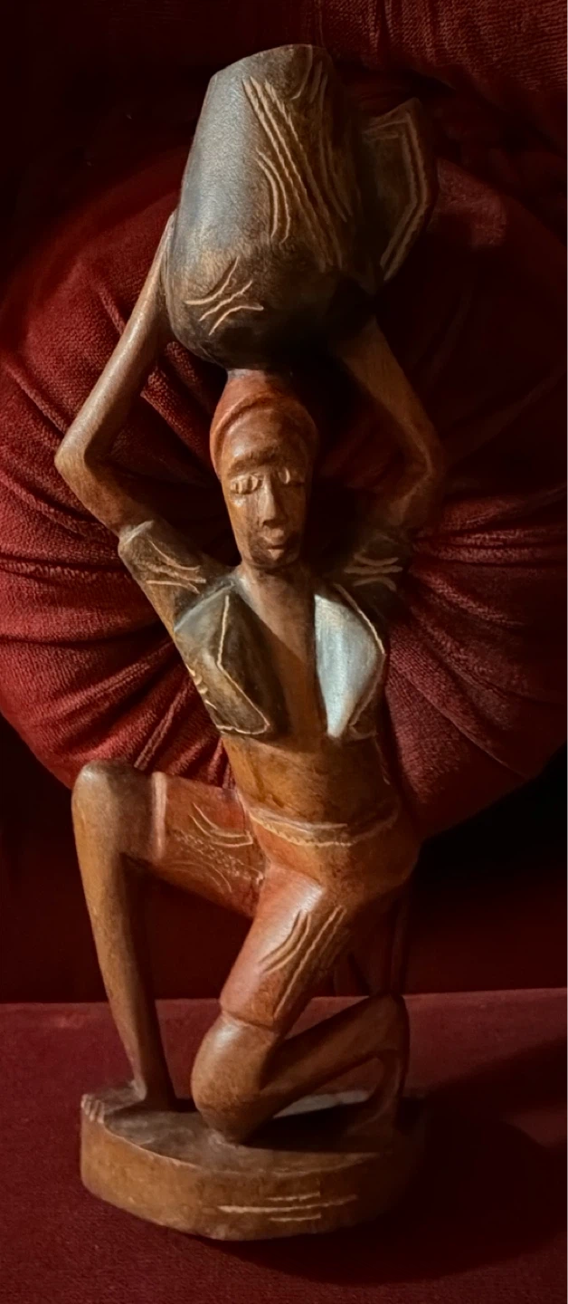 Wooden Figurine of Woman Carrying Pot