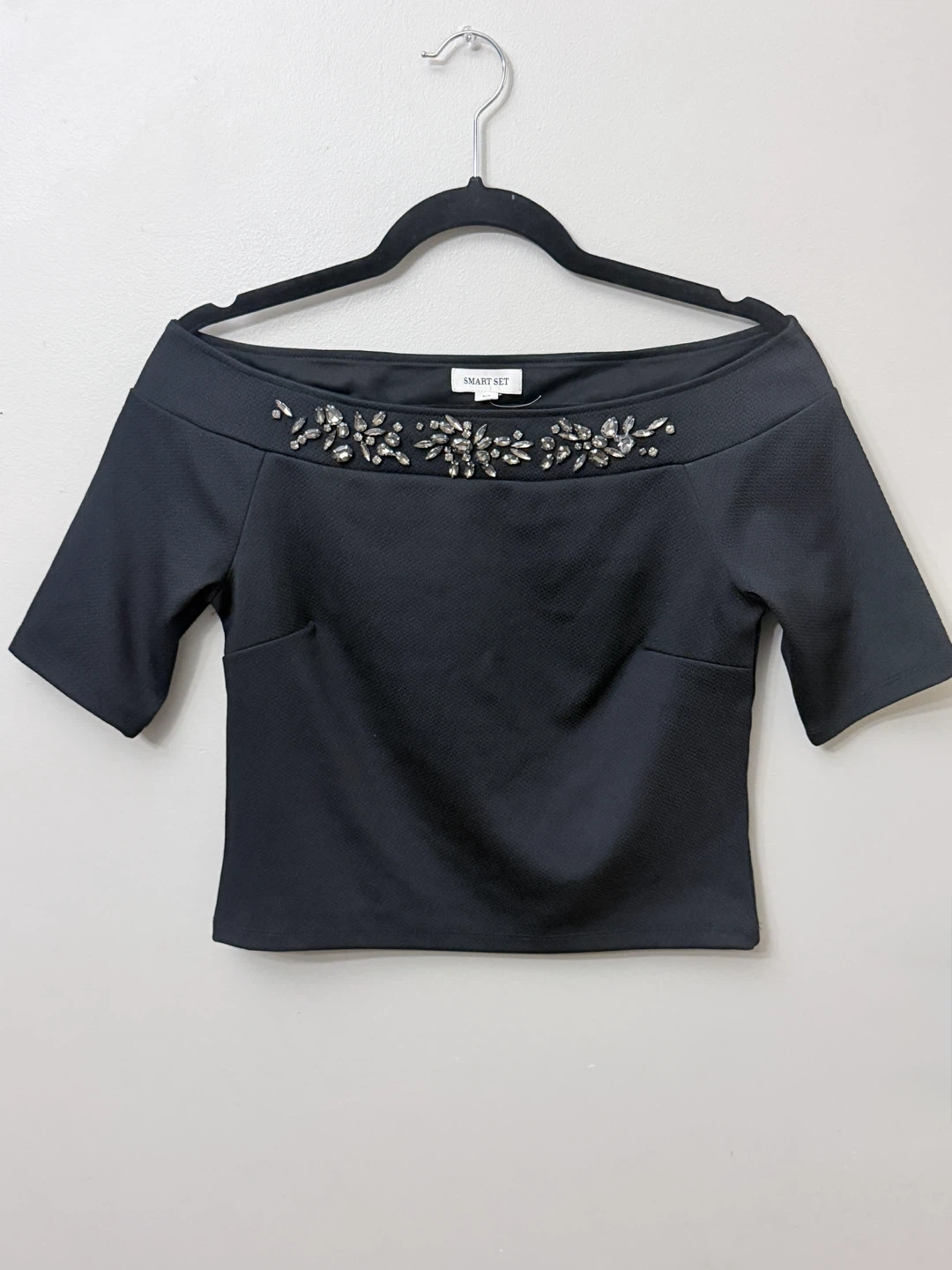 Smart Set Black Embellished Off-Shoulder Top P/S