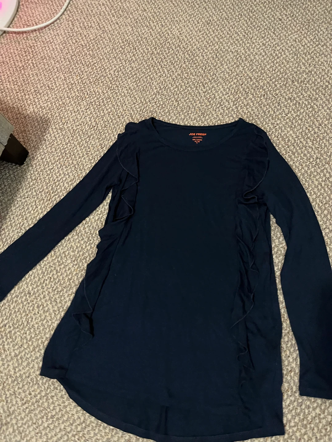 Joe Fresh Girls Navy Ruffle Long Sleeve Shirt