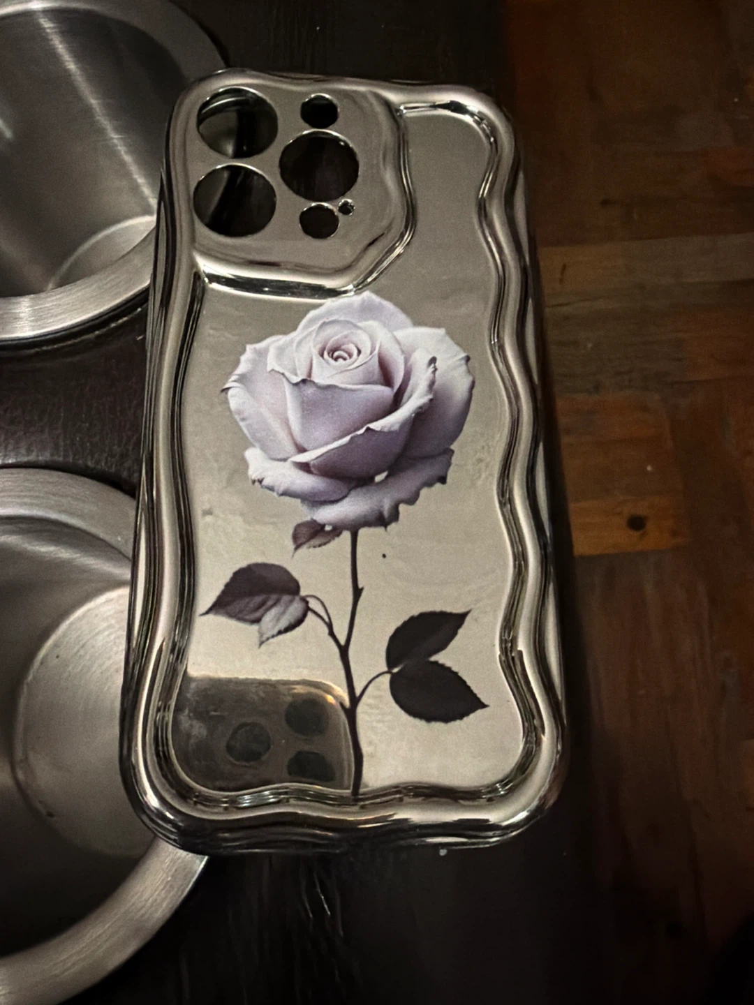 Silver Chrome Rose Phone Case for iPhone 13 Pro Max