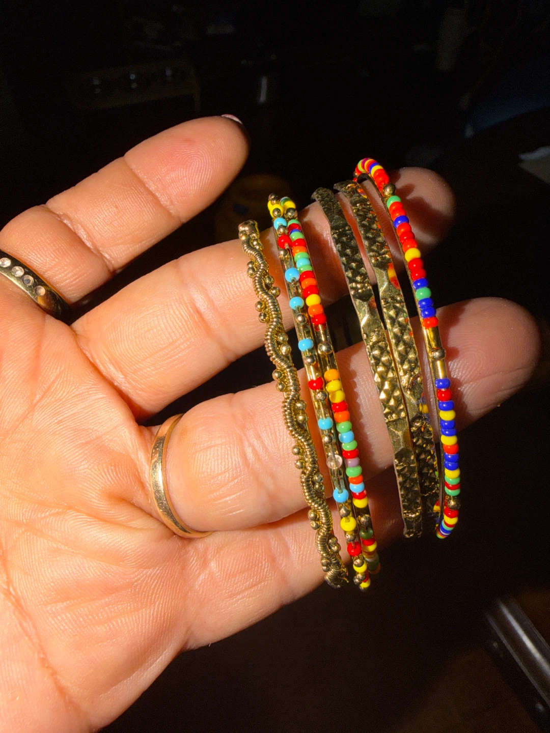 Set of 5 Beaded and Metal Bangles