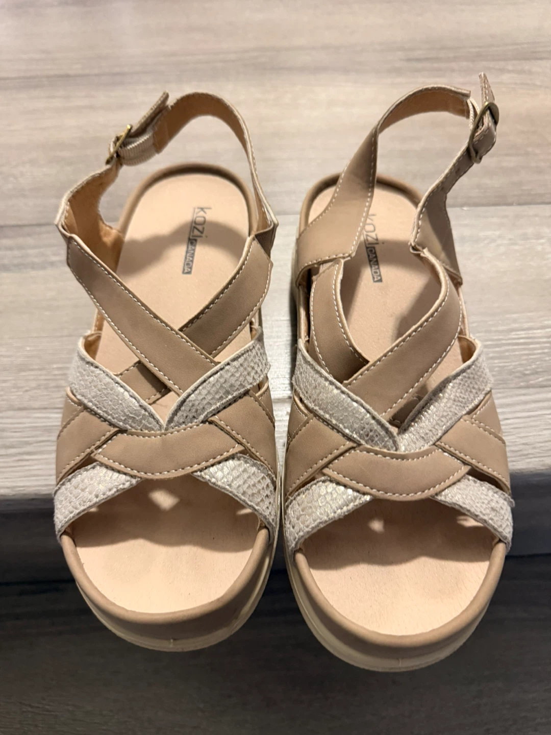 Kozmika Women's Tan Strappy Platform Sandals Size 38