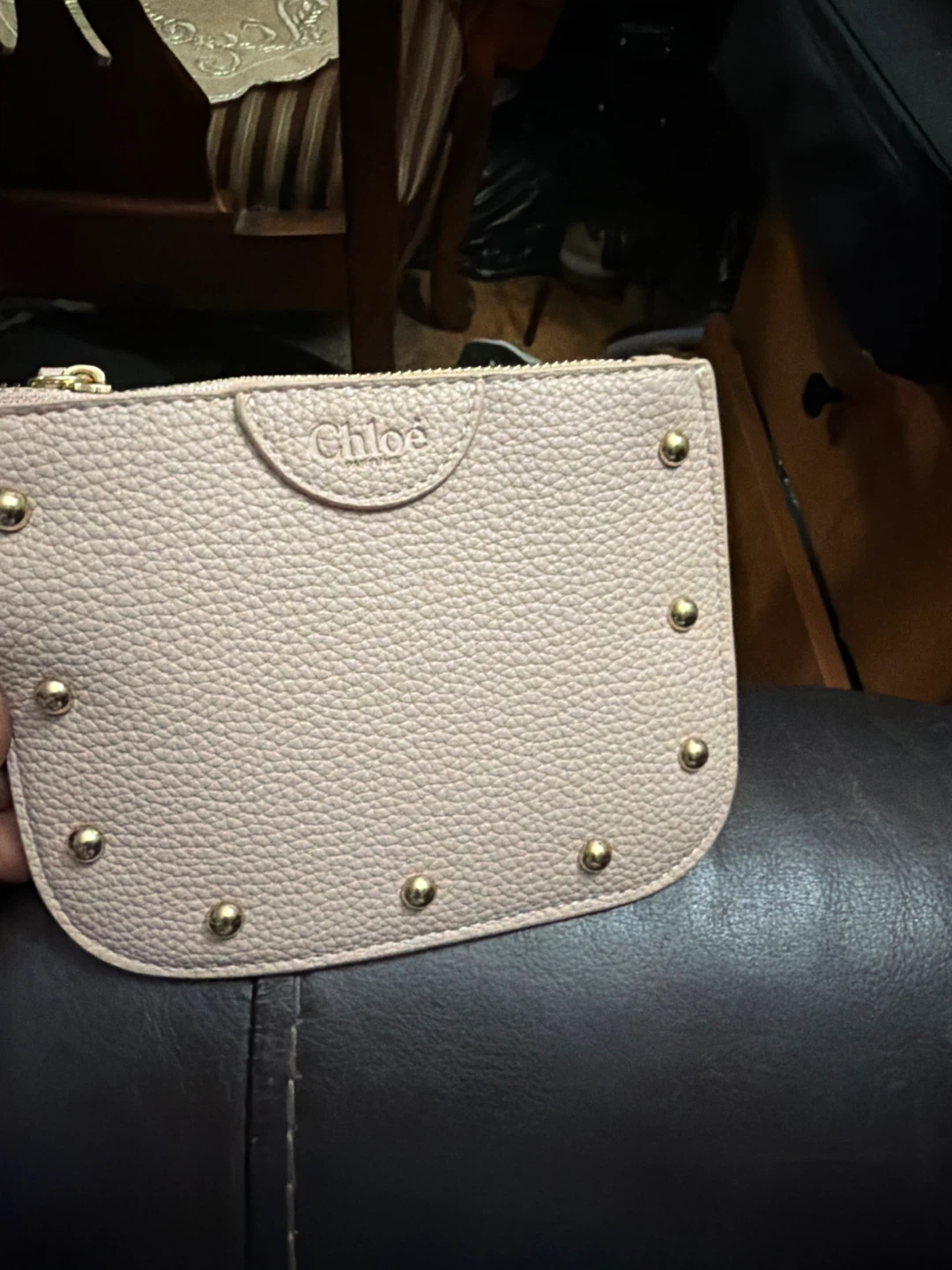 Chloe Pink Leather Studded Pouch