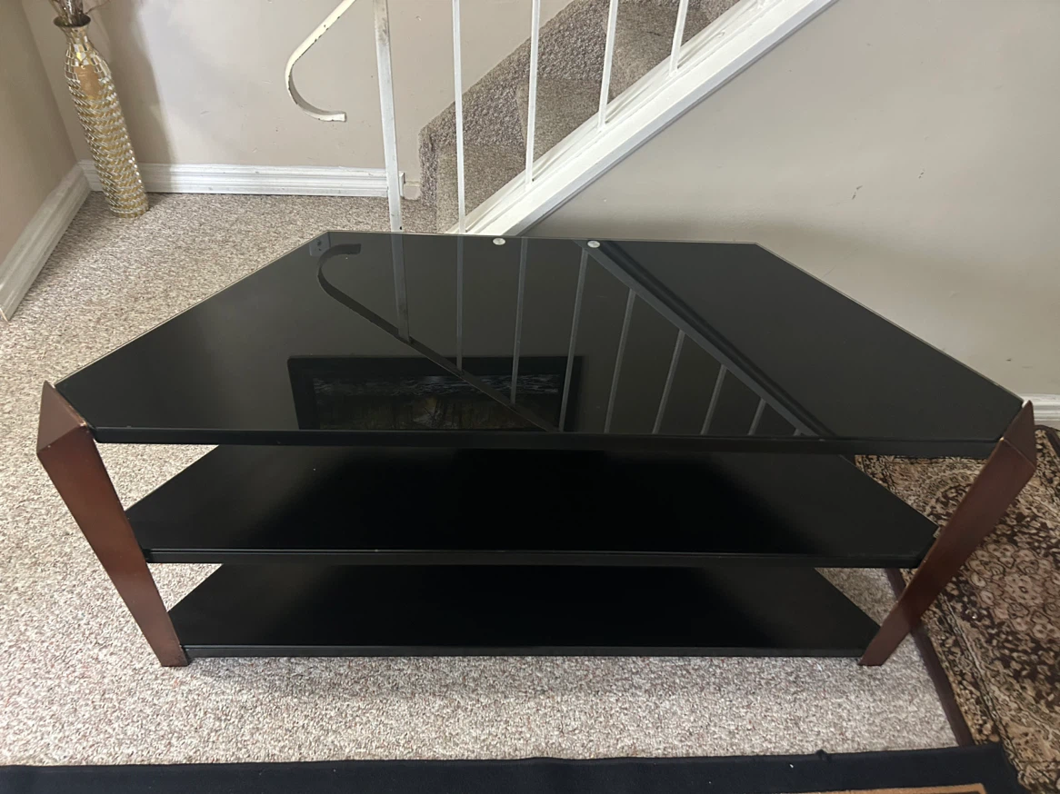 Black Glass TV Stand with Wood Accents - photo 2