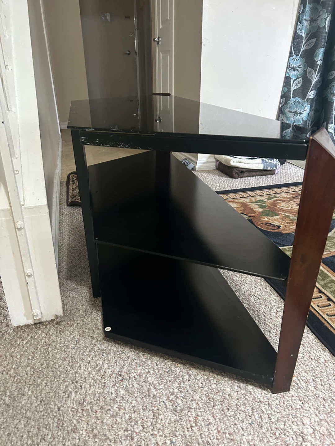 Black Glass TV Stand with Wood Accents - photo 3
