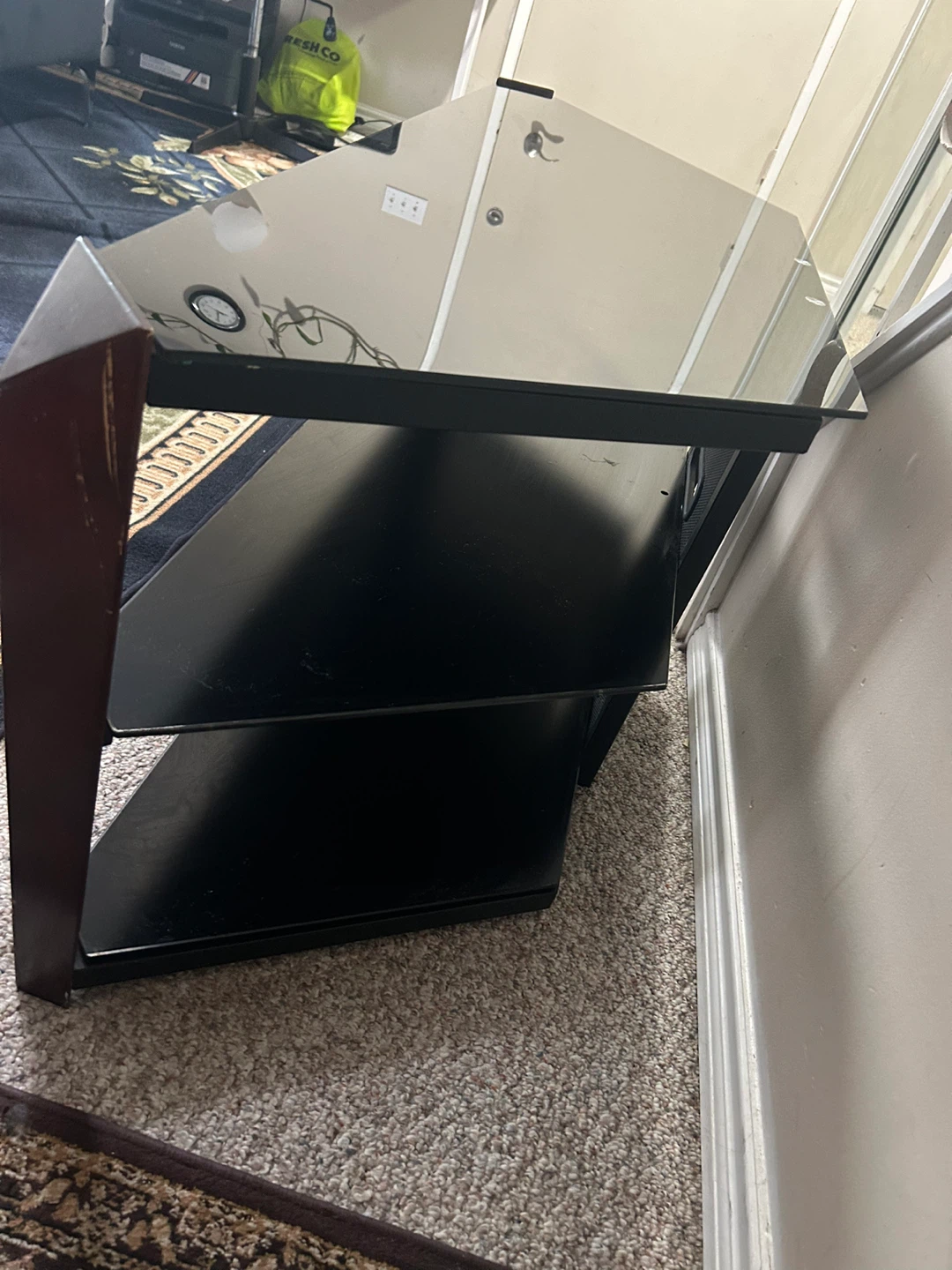 Black Glass TV Stand with Wood Accents - photo 4