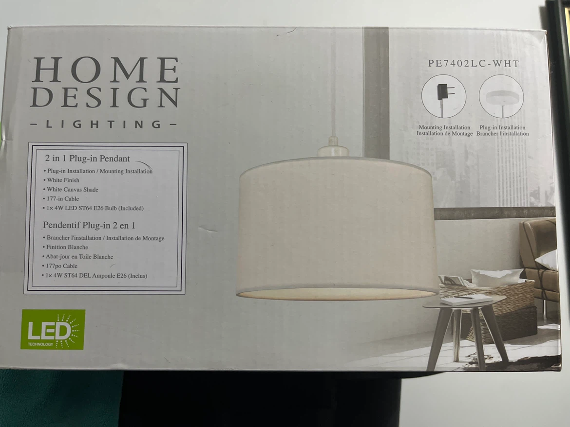Home Design 2 in 1 White Plug-in Pendant Light