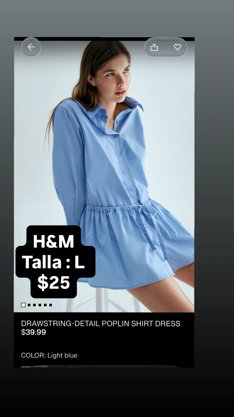 H&M Light Blue Drawstring-Detail Poplin Shirt Dress Size L - photo 3