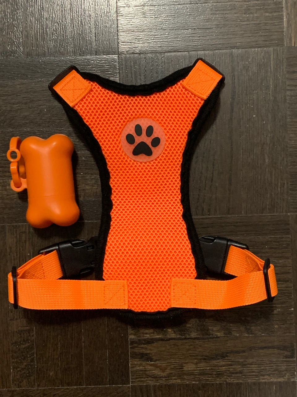 Orange Dog Harness with Paw Print