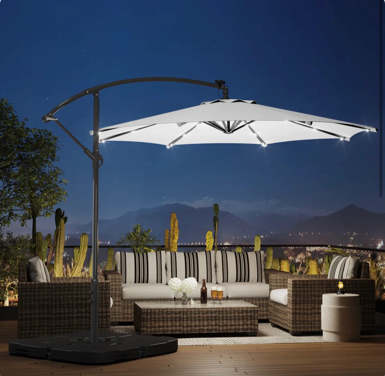Cantilever Patio Umbrella with LED Lights - White