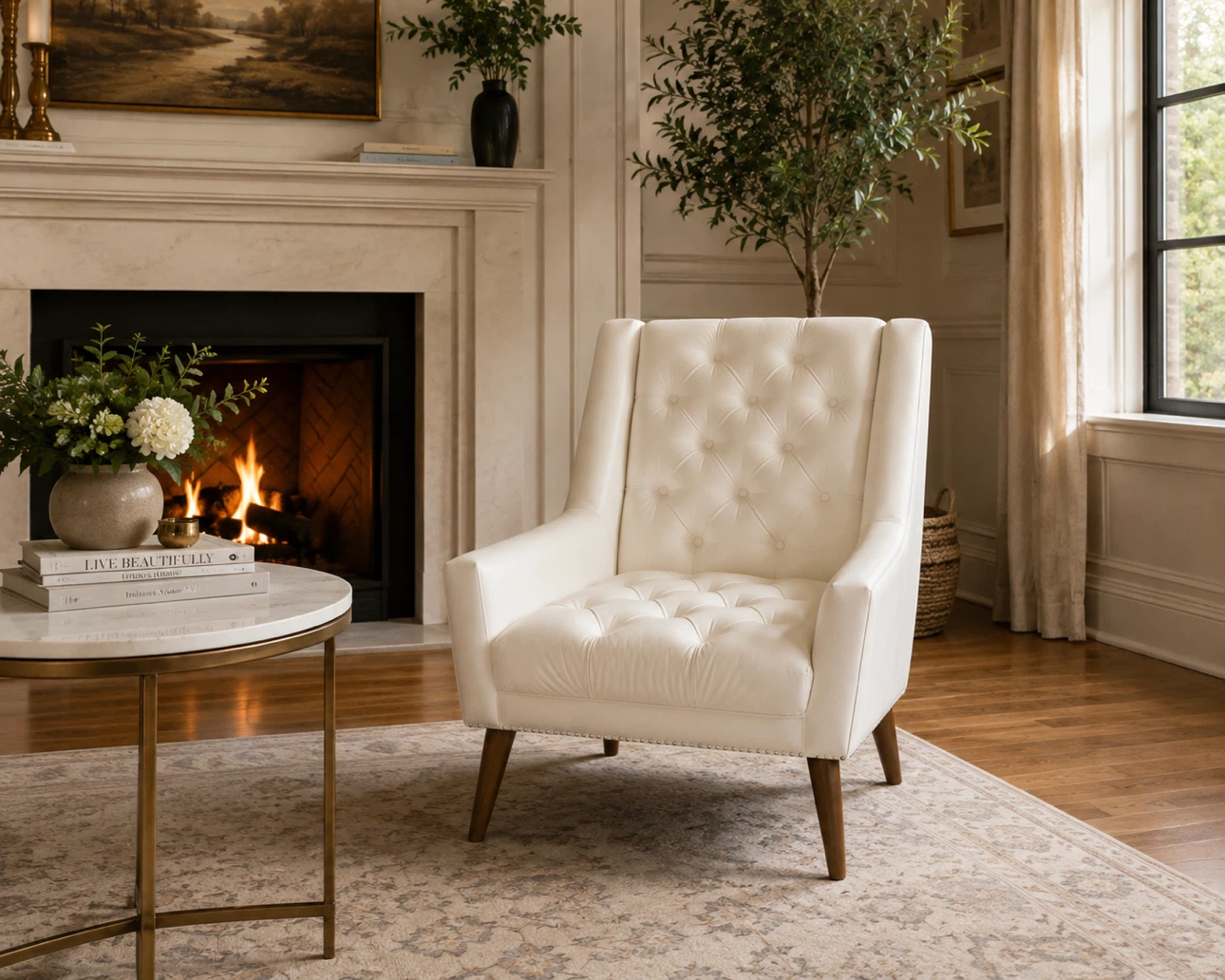 White Tufted Accent Chair