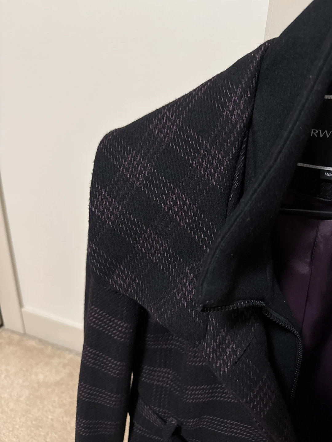 RW&CO Black Plaid Belted Coat Size M - photo 3