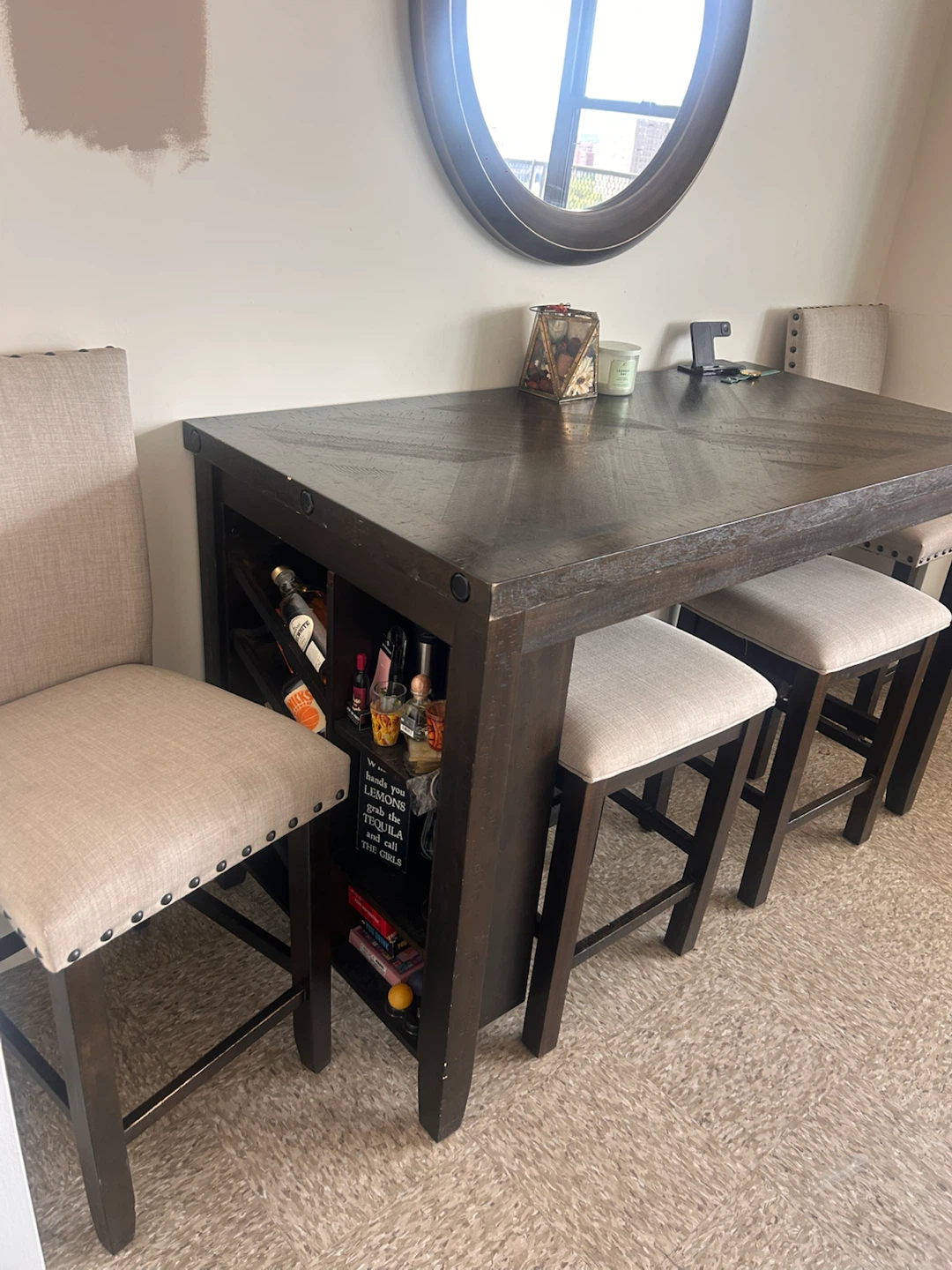 Dark Wood Bar Table Set with Four Stools - photo 3