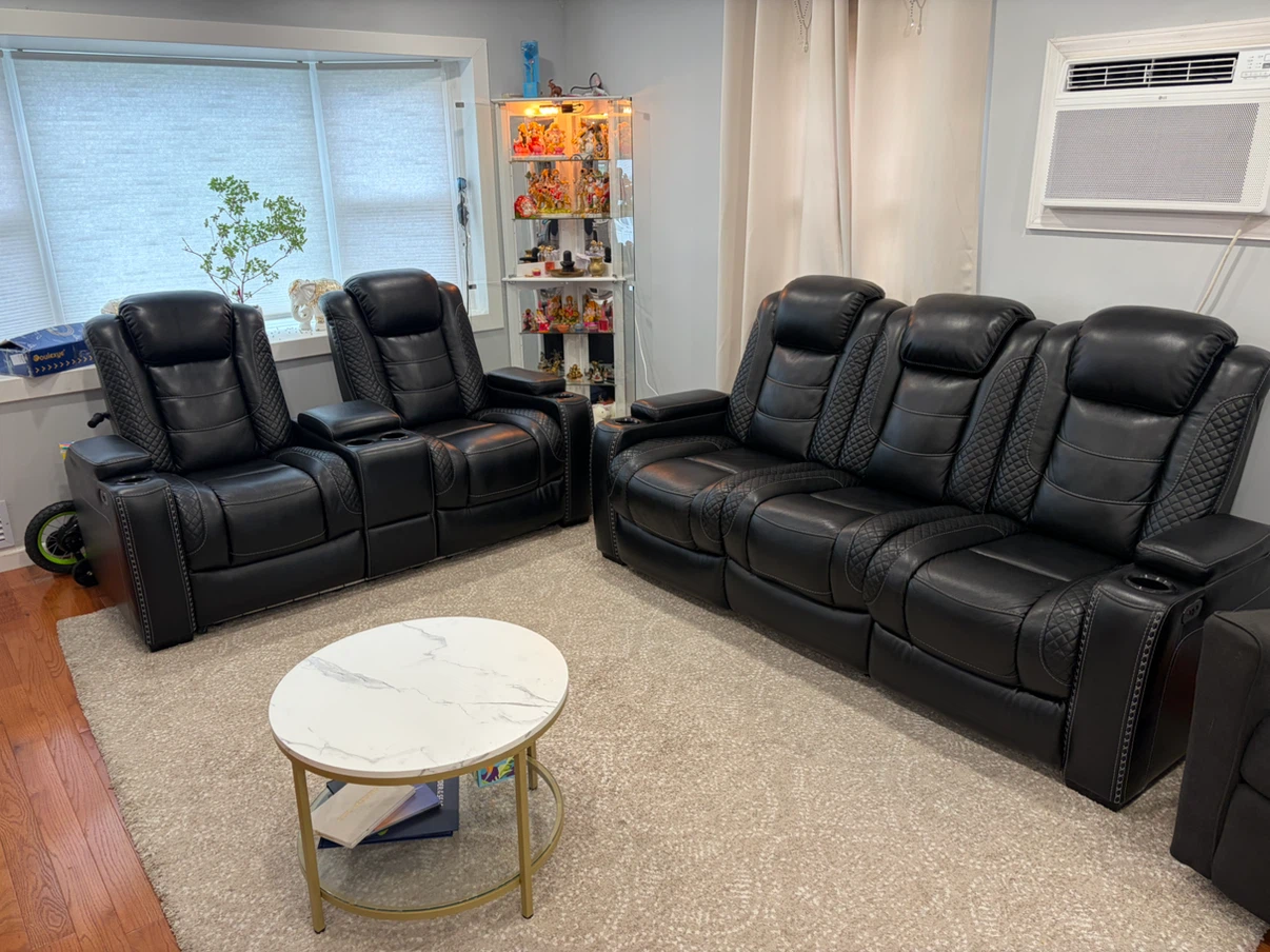 Black Faux Leather Recliner Set