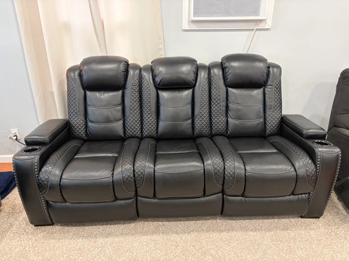 Black Faux Leather Recliner Set - photo 2
