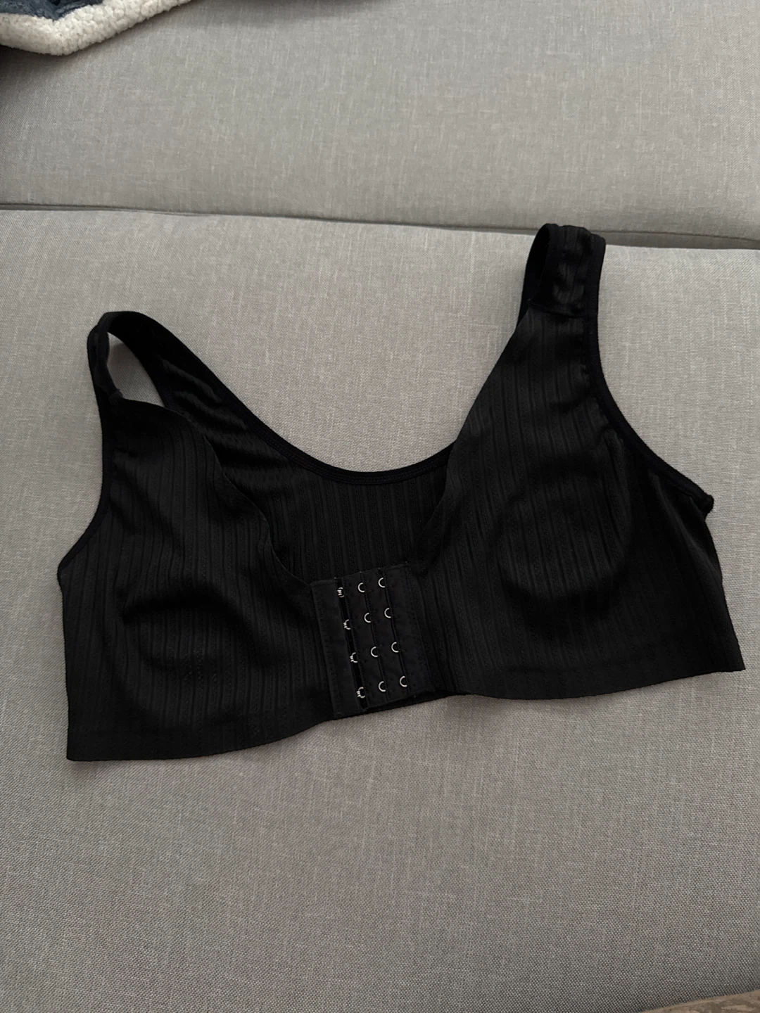 Black ribbed front closure bralette/top