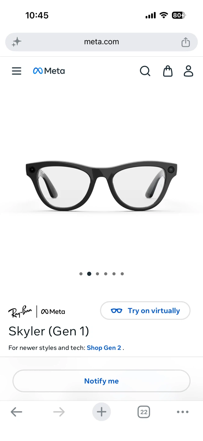 Ray-Ban Meta Skyler Gen 1 Smart Glasses Black
