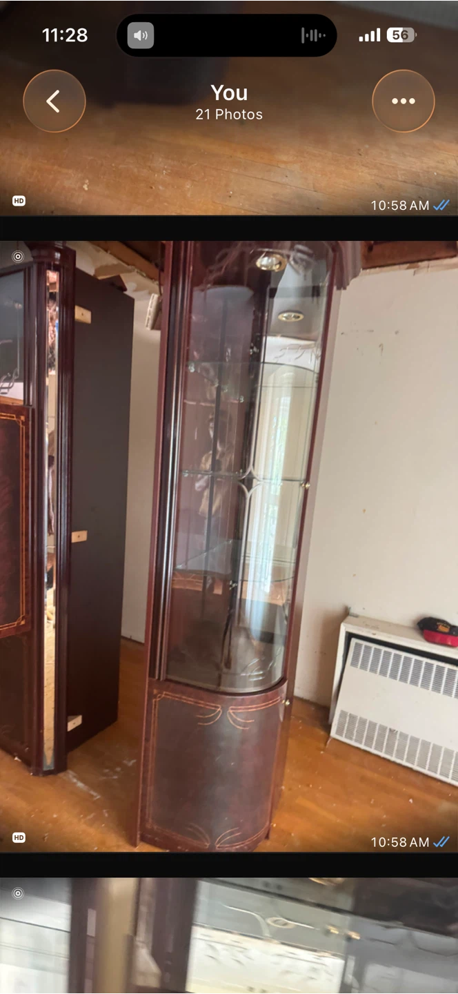 Vintage dark wood china cabinet set