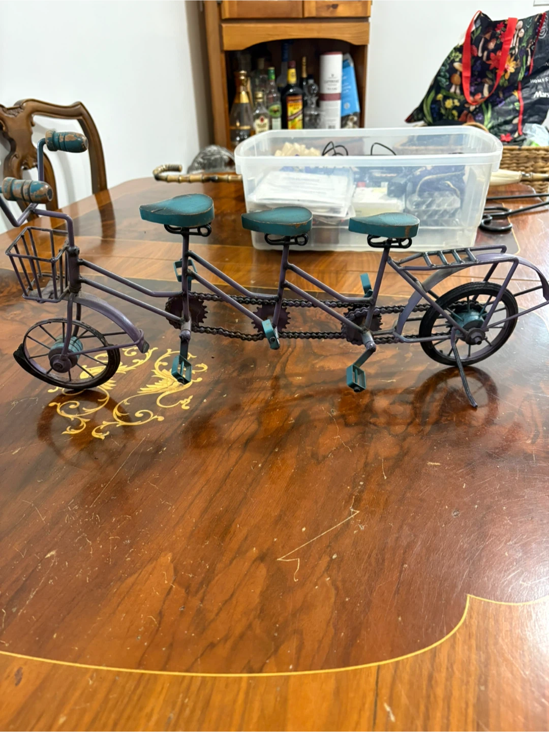 Vintage style metal triple tandem bicycle decor
