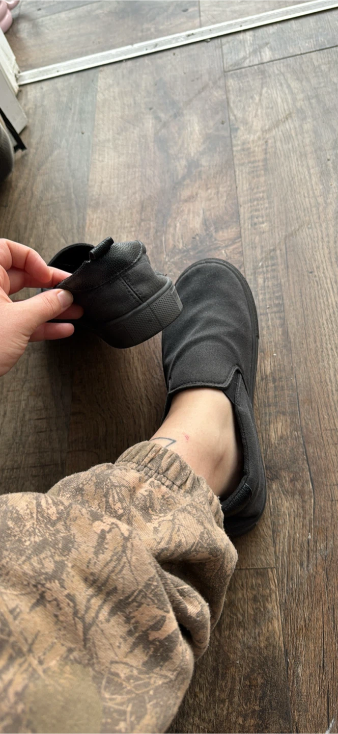 Black canvas slip-on shoes size 8