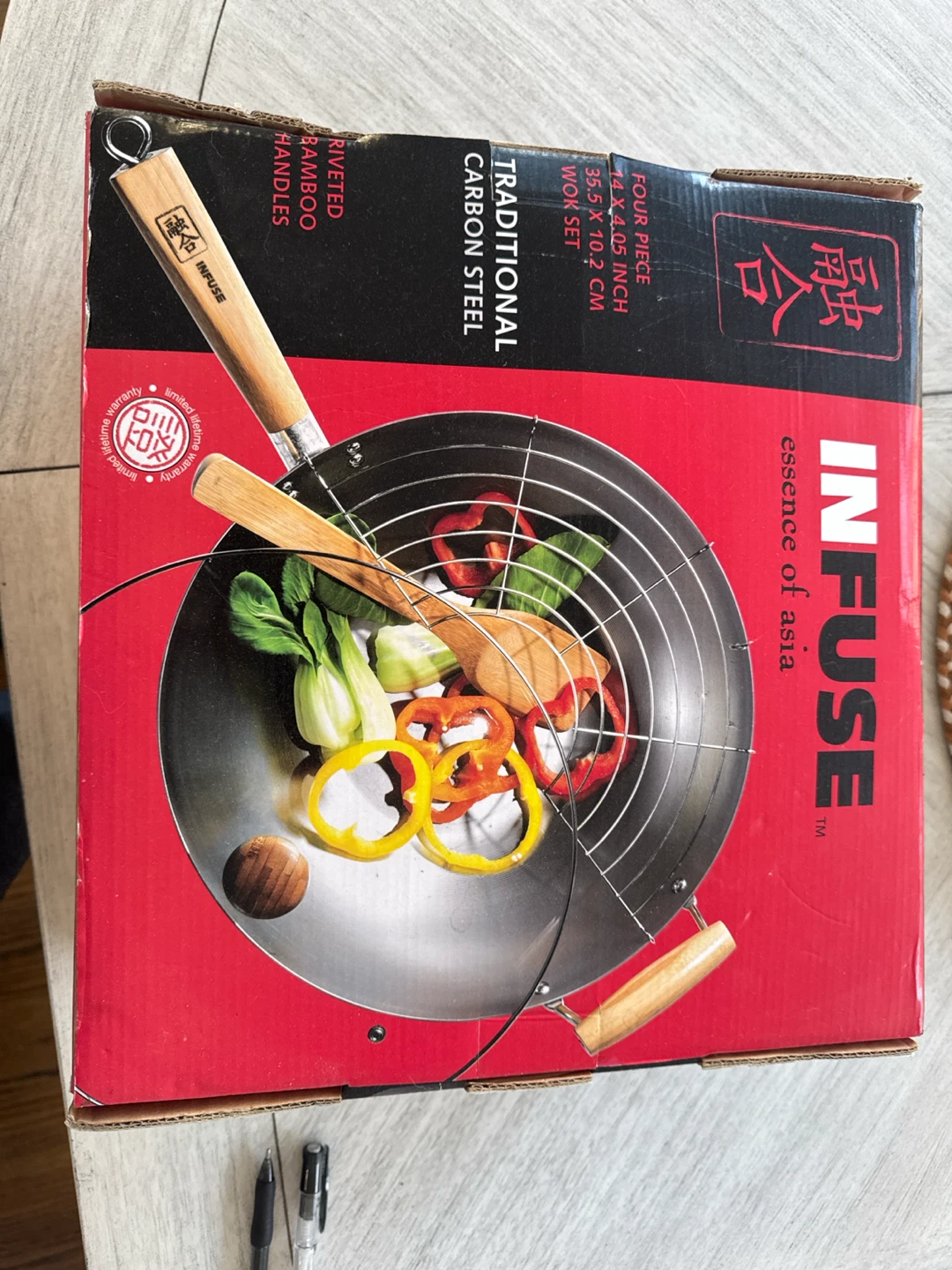 IN.FUSE 4-Piece Traditional Carbon Steel Wok Set