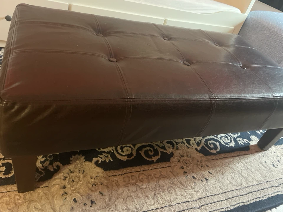 Brown Faux Leather Tufted Storage Ottoman Bench