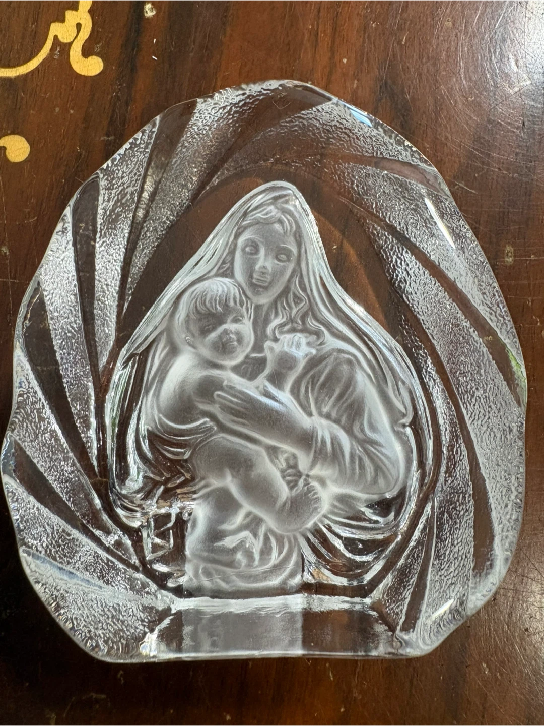 Frosted Glass Madonna and Child Statue