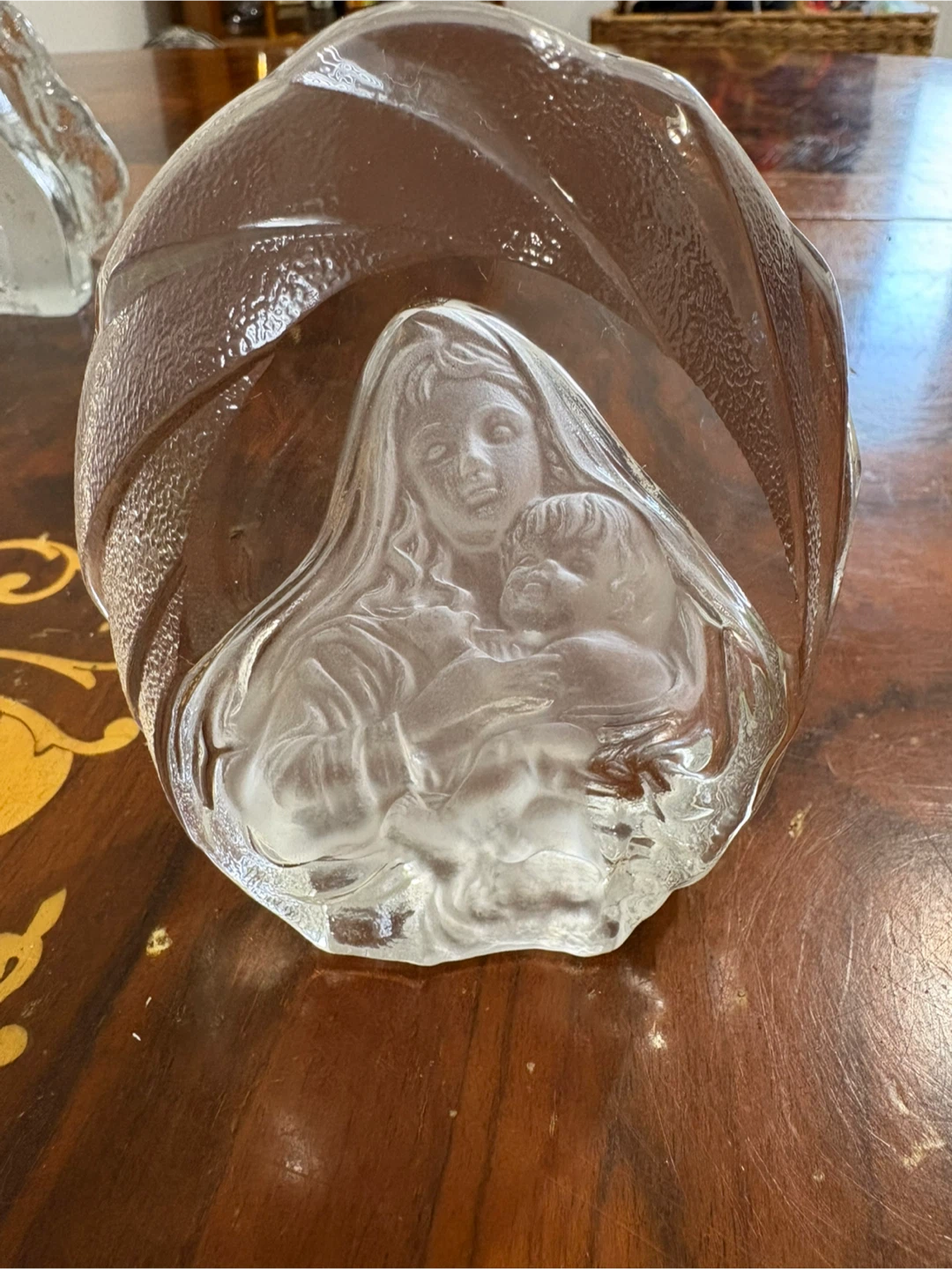Frosted Glass Madonna and Child Statue - photo 3