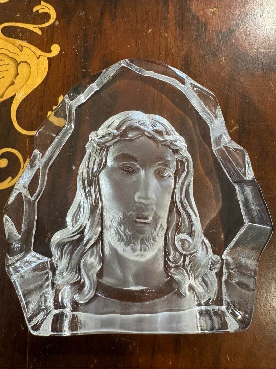 Clear glass Jesus bust paperweight