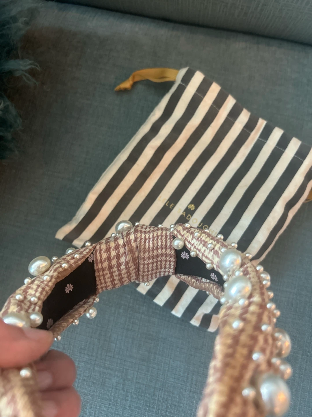 Lele Sadoughi Pearl Knotted Headband in Houndstooth - photo 2