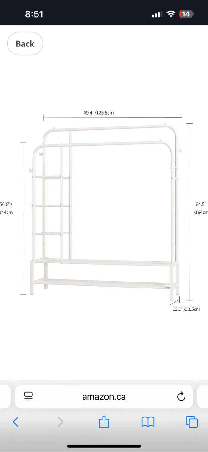 JOISCOPE Double Rod Garment Rack with Shelves - White