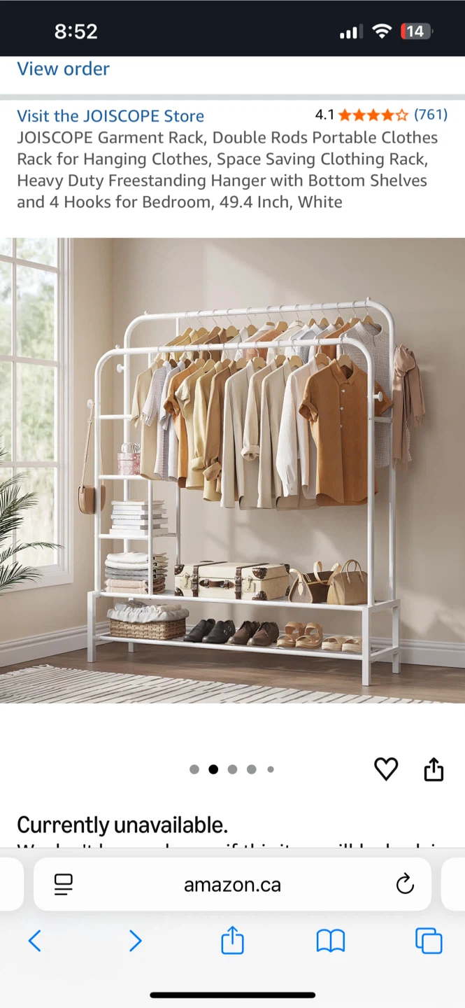 JOISCOPE Double Rod Garment Rack with Shelves - White - photo 2