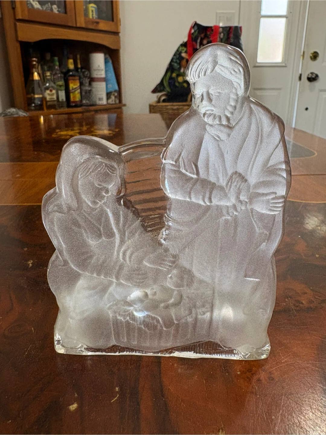 Frosted Glass Nativity Scene Candle Holder