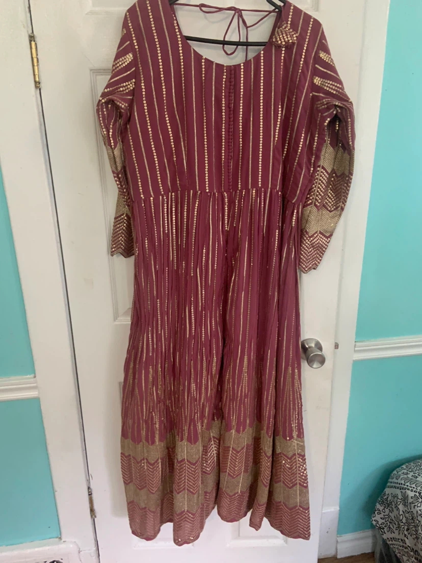Maroon Anarkali Dress with Gold Embellishments - photo 2