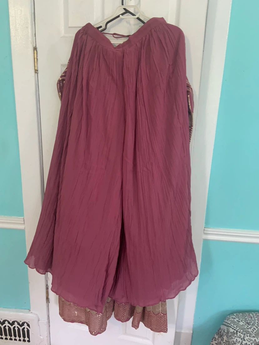 Maroon Anarkali Dress with Gold Embellishments - photo 3