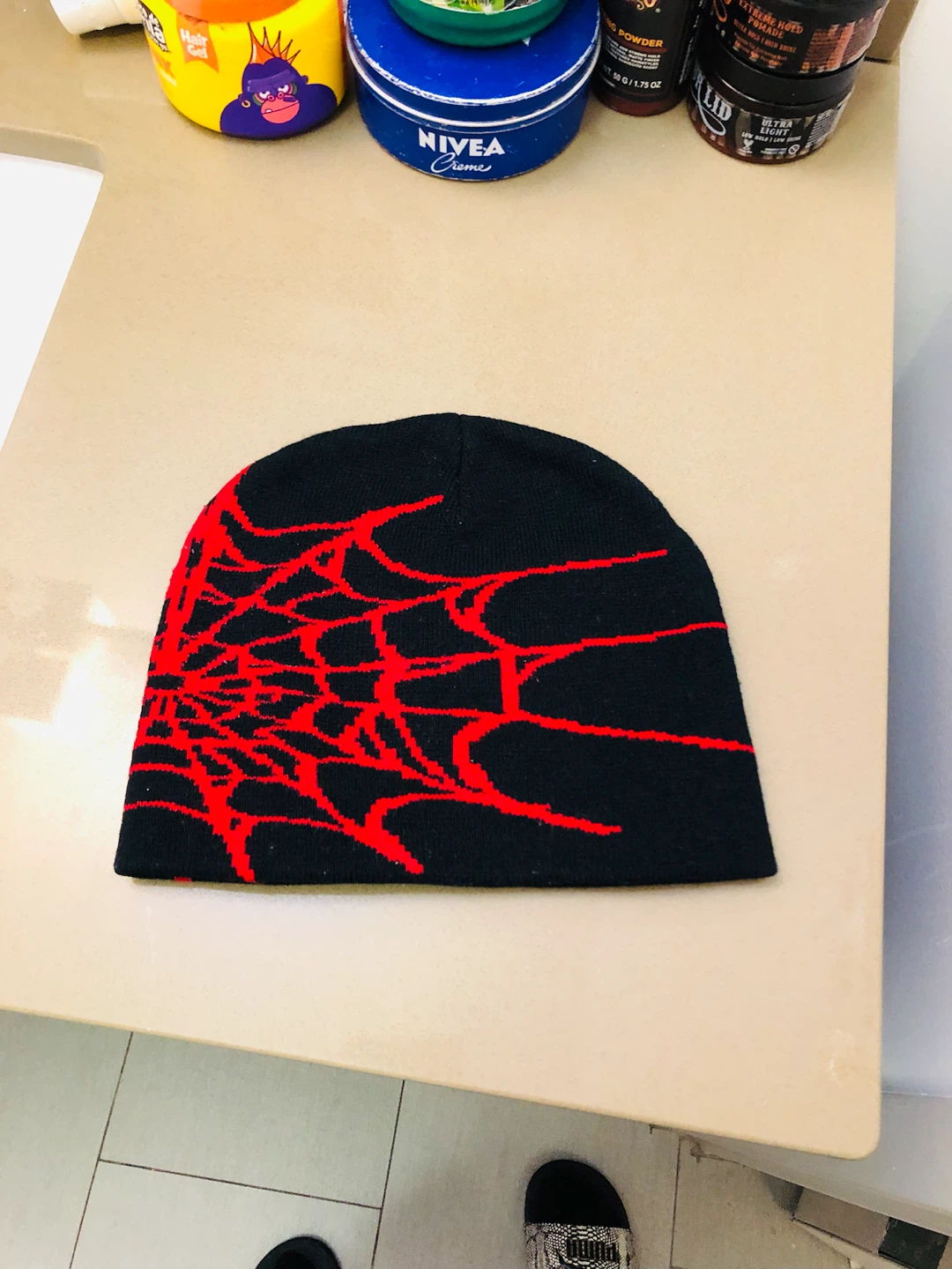 Black Beanie with Red Spiderweb Design - photo 2