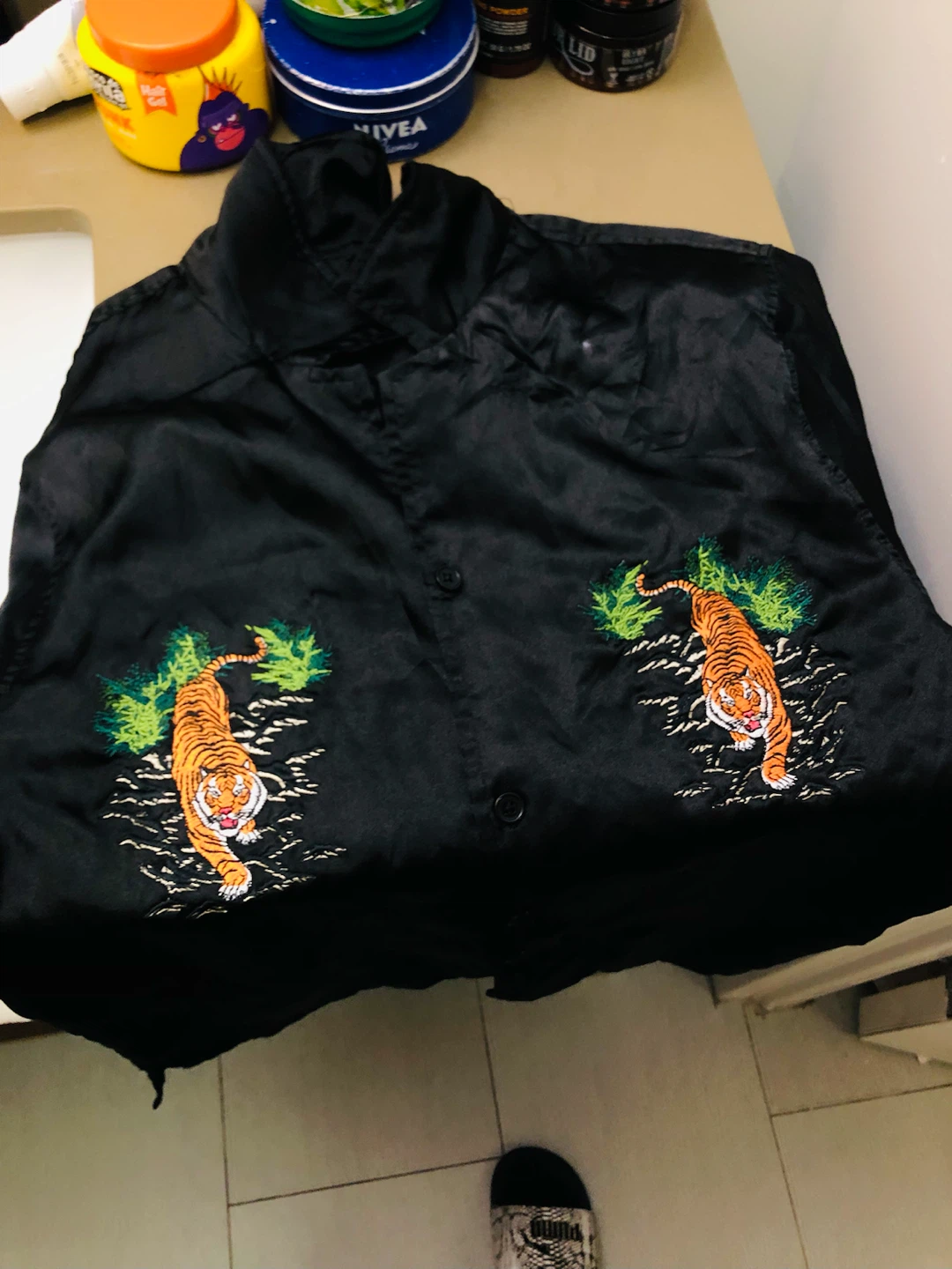 Black Embroidered Tiger Satin Jacket