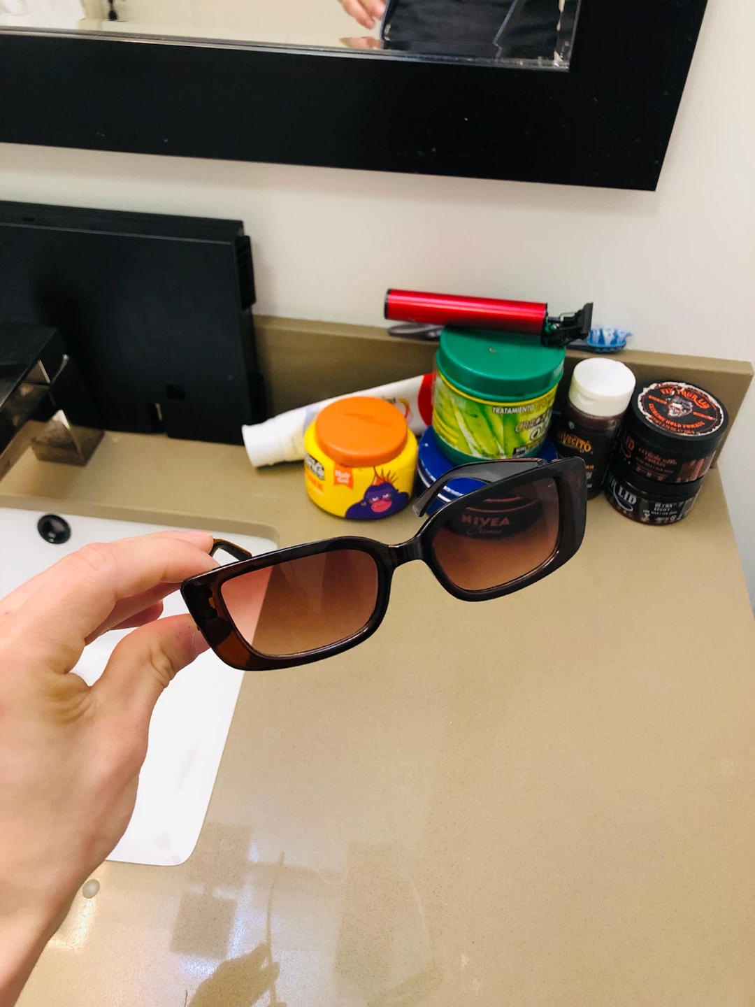 Brown Rectangular Sunglasses