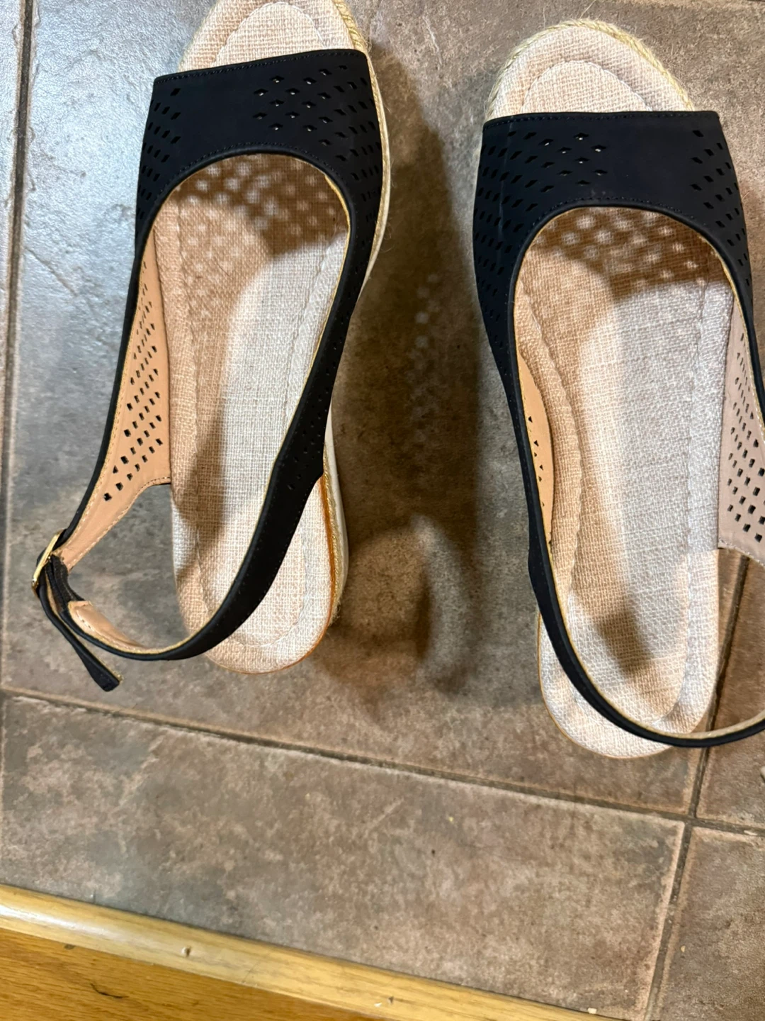Black Espadrille Wedge Sandals Size 39